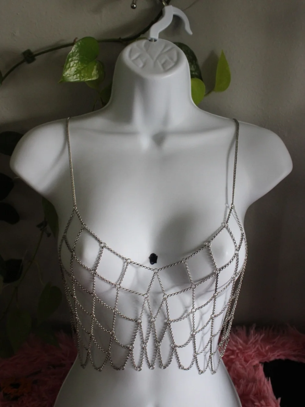 Silver Draped Chain Body Jewelry Bralette Top Statement Festival Piece MSRP $88